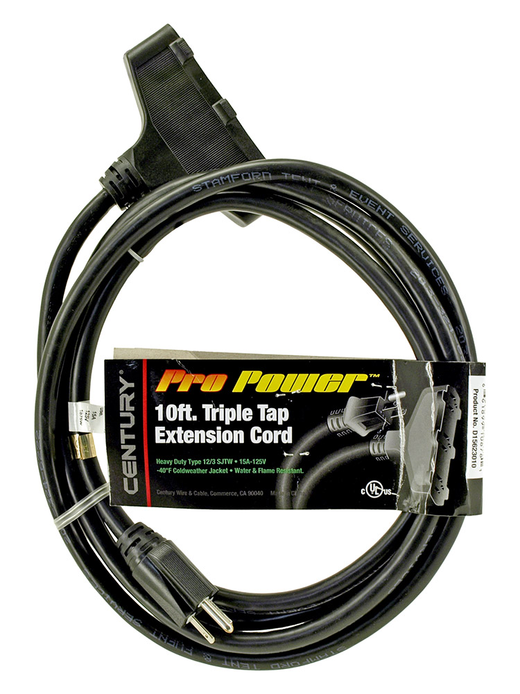 10' Triple Tap Extension Cord Black