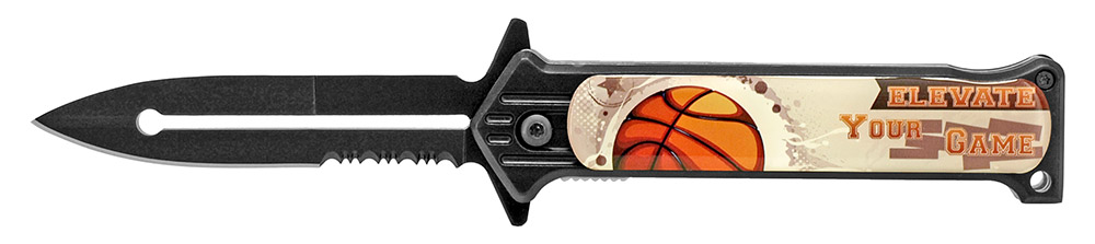 ''4.5'''' Spring Assisted Stiletto Style Flip Knife - BASKETBALL''