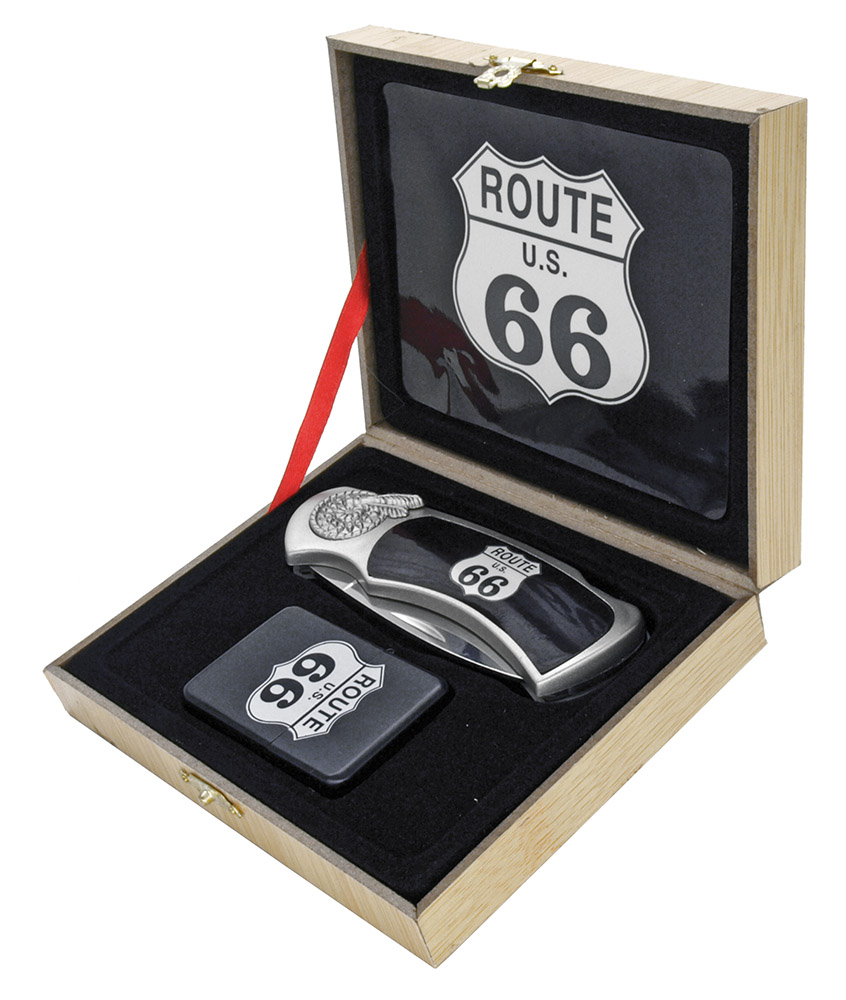 ''4'''' Manual Assist Lockback Folding ROUTE 66 Knife with Lighter''