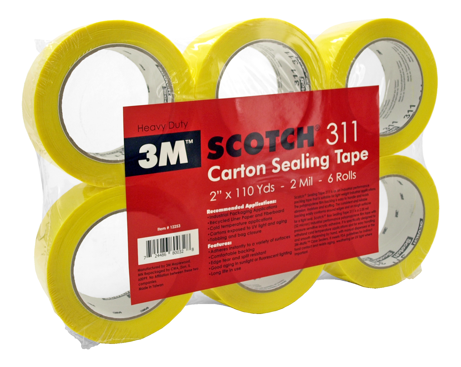 3M Scotch 311 Carton Sealing Tape Yellow