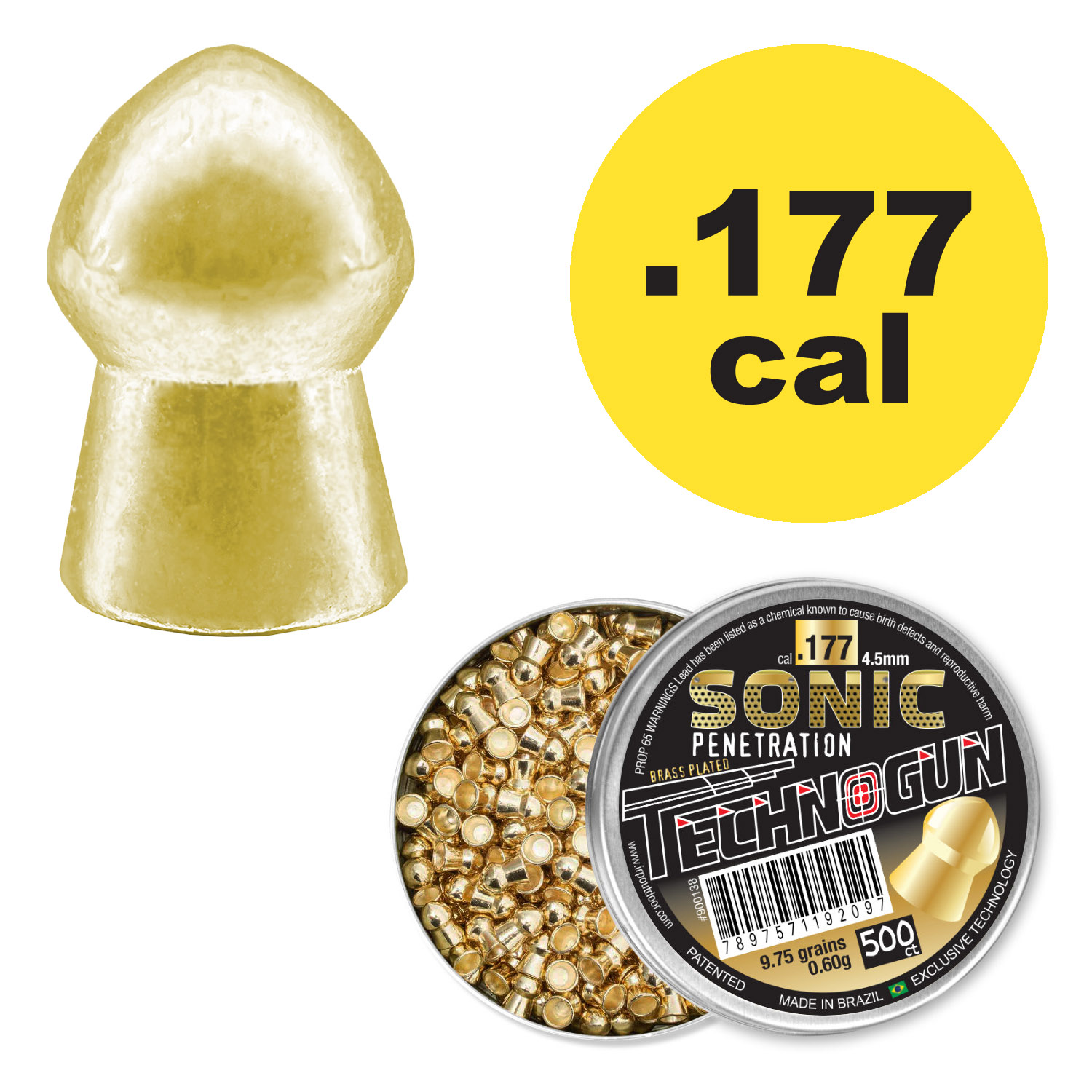 Technogun Sonic .177 cal (4.5mm) Brass Plated Metal Alloy Pellet Airgun ...