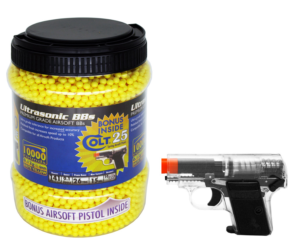 10,000pc. Ultrasonic Yellow BB's w/Colt Handgun