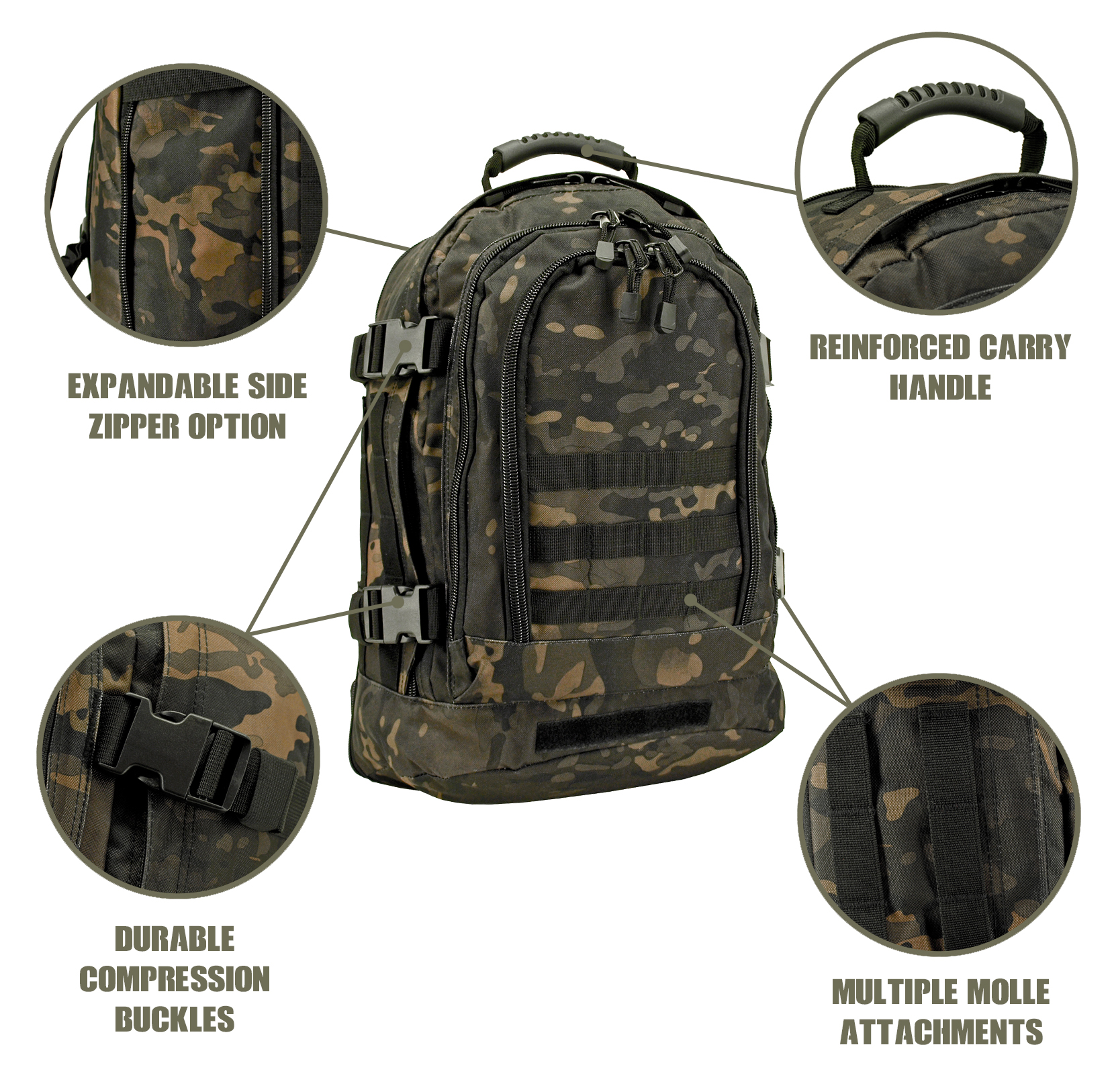 Expandable Tactical Backpack - Black Multi-Cam