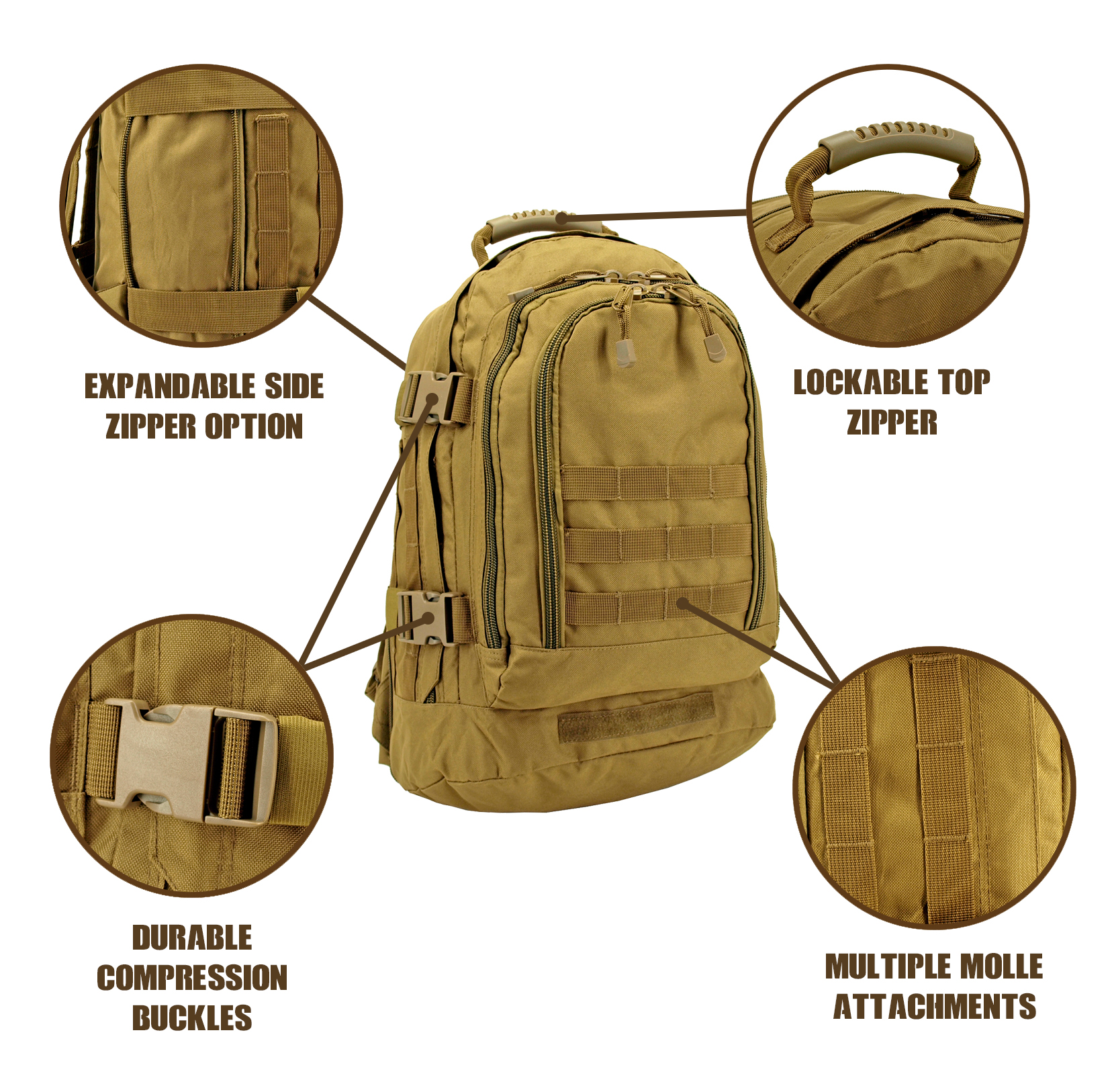 Expandable Tactical Backpack Desert Tan