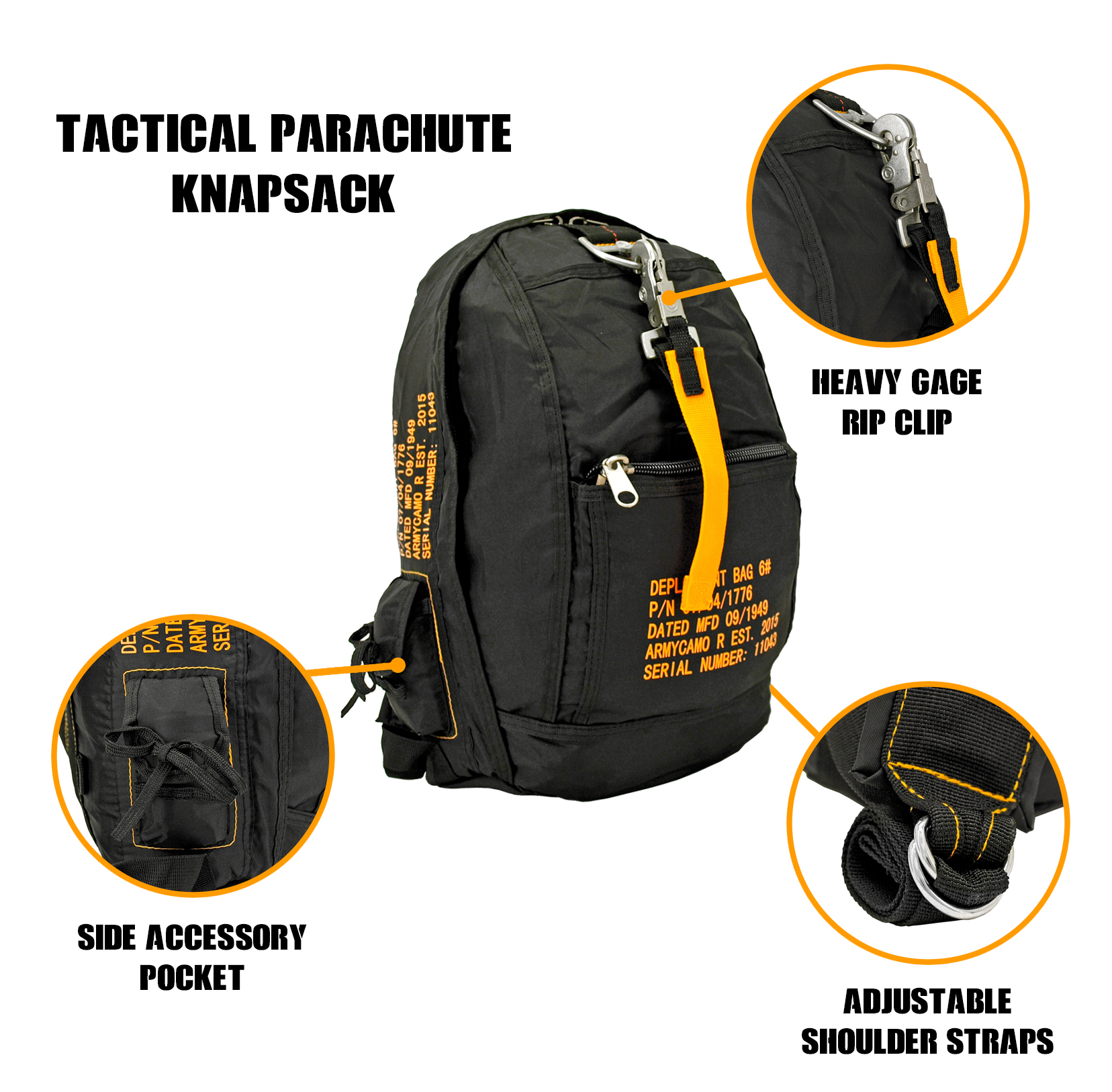 Tactical Parachute Knapsack Black