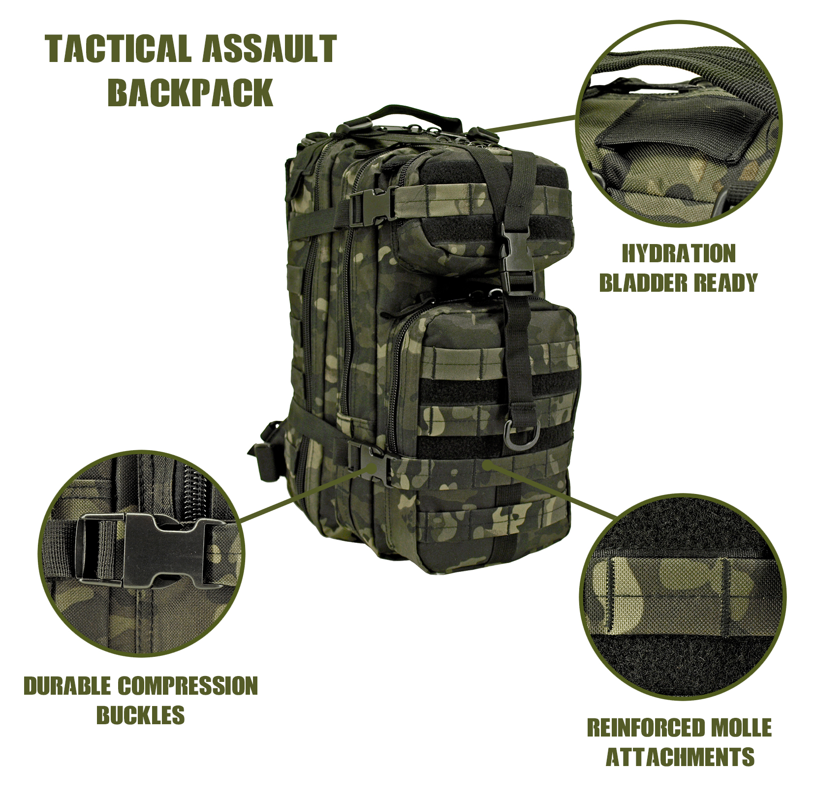 Tactical Assault Backpack Black Multicam