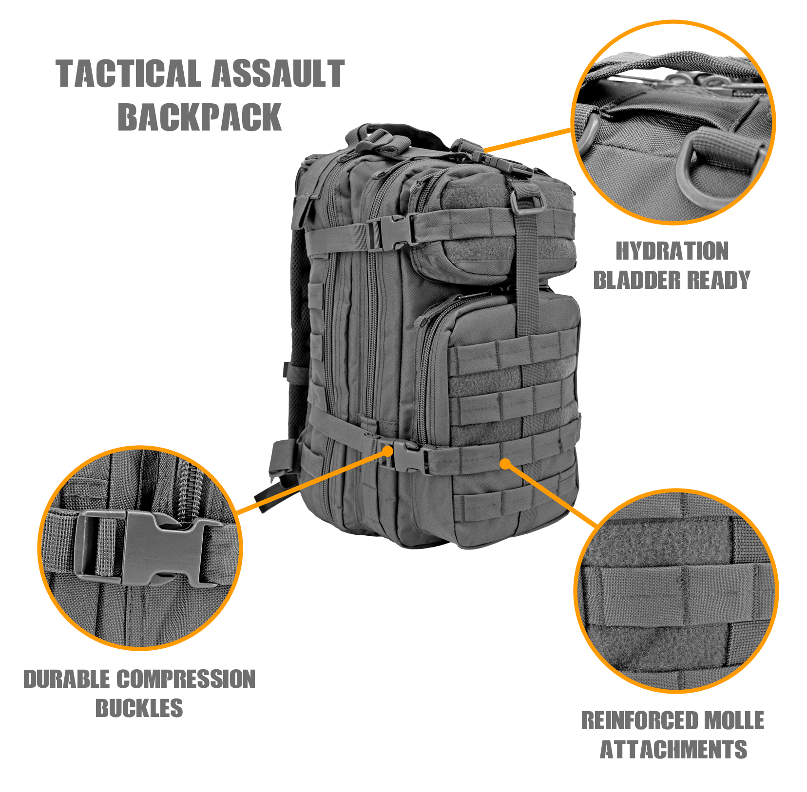 Tactical Assault Backpack - Grey