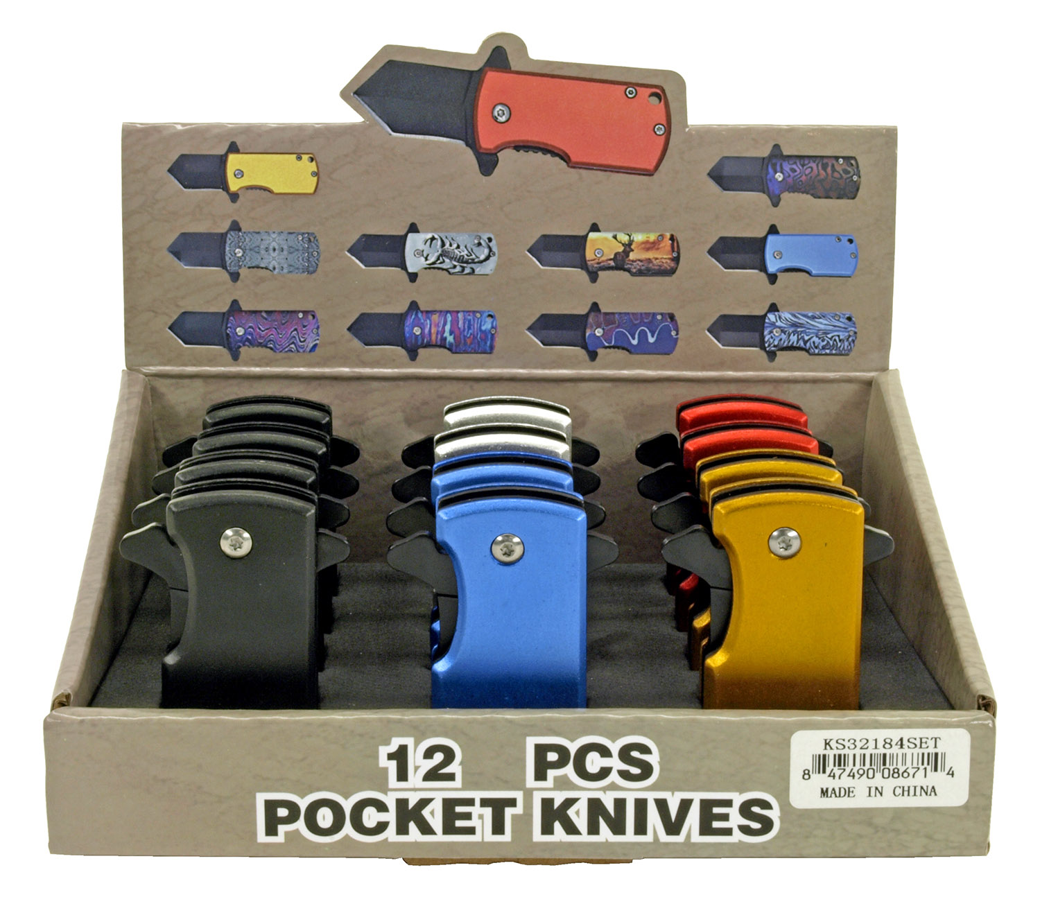 12 pc. Folding Knife Countertop Display Metal