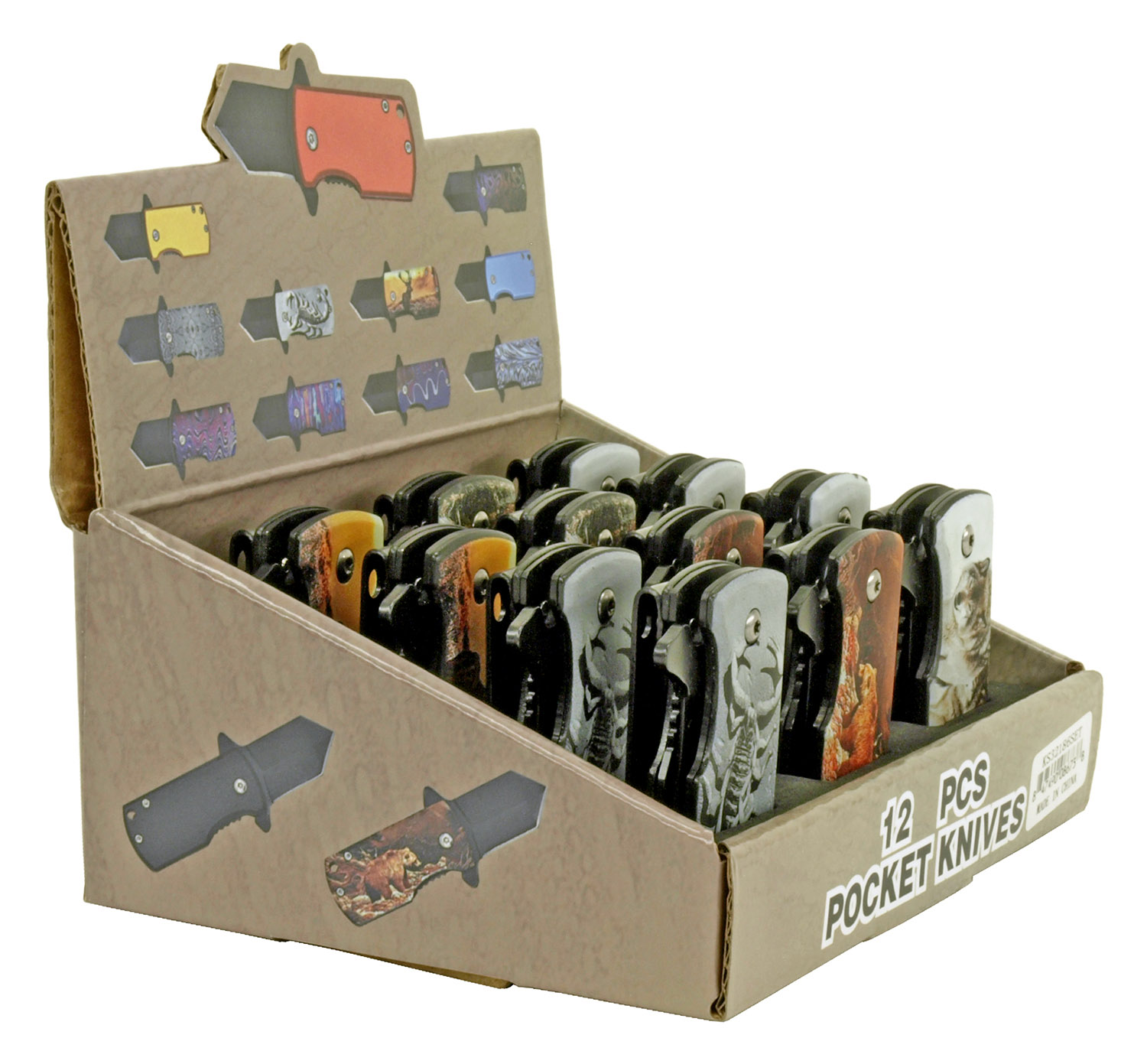 12 pc. Folding Knife Countertop Display Wild Animals