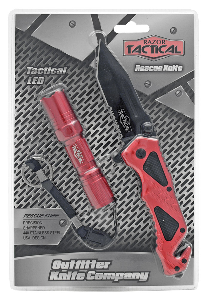 4.5" Spring Assist Folding Knife with Tactical Flashlight Red