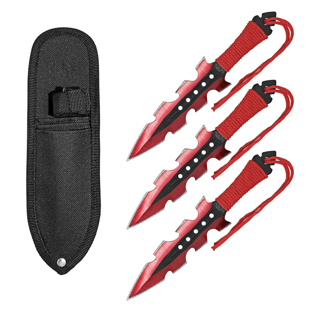 3pc. Jagged Dagger Point Throwing Knives Red