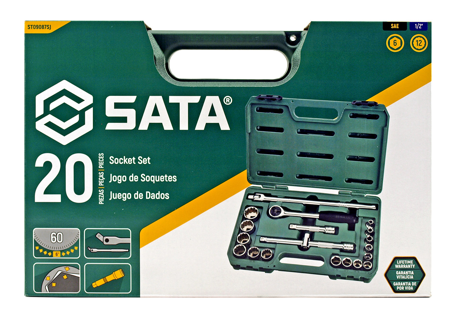 20 Pc. 1/2” Drive 6 and 12 Point SAE Socket Set - SATA - ST09087SJ