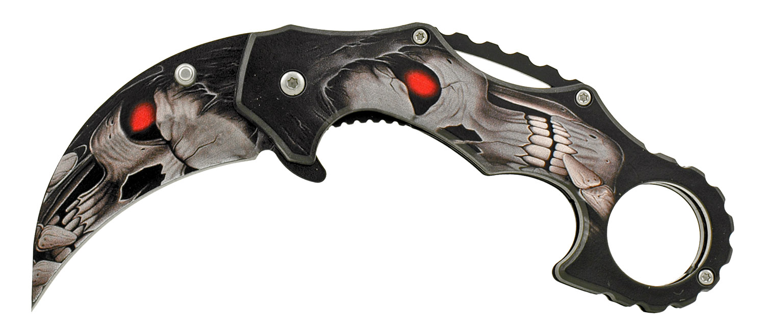 4.75" Karambit Fighting Style Folding Pocket Knife Grim Reaper Skull