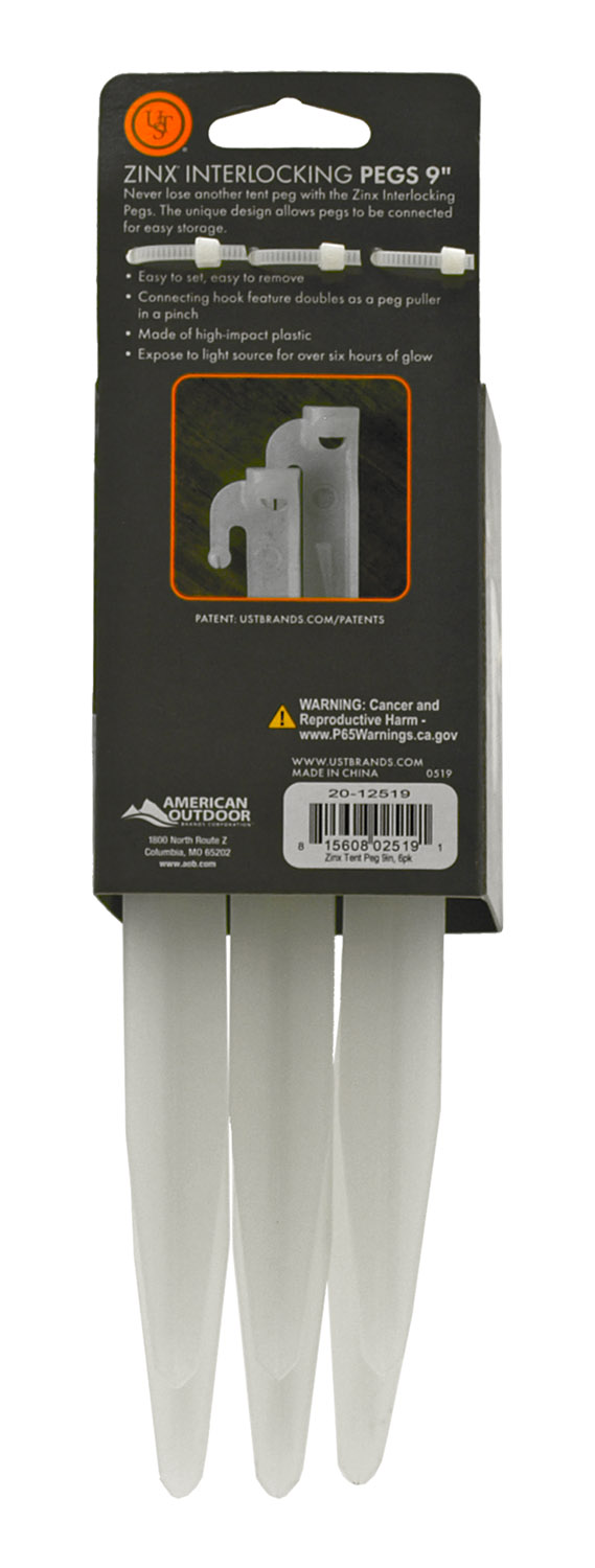 9" Zinx GlowInTheDark Interlocking Tent Stake Tie Down Pegs Set of (6)