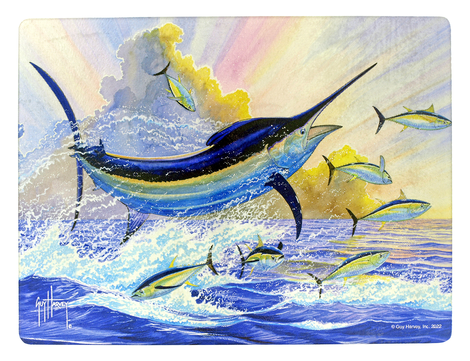16" x 12" Guy Harvey Tempered Glass Cutting Board Miami Florida Marlin