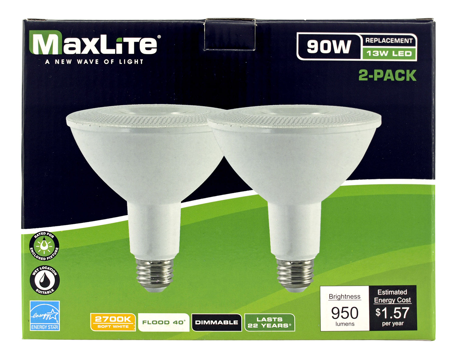 2 pk. PAR38 Flood LED Light Bulbs 950 Lumens 27000K