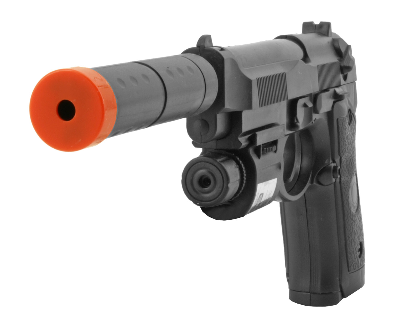 UK Arms P2218C Spring Powered Airsoft Handgun with Silencer and Laser Light