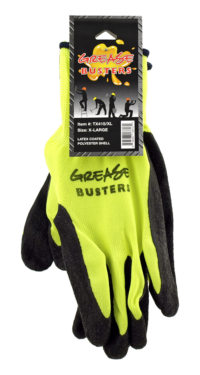 1 Pair of Grease Busters Latex Coated Polyester Work Gloves Extra