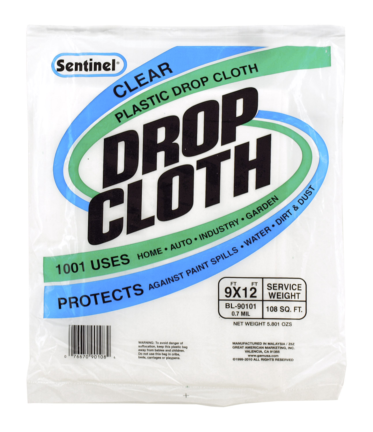 9' x 12' Sentinel Clear Plastic Painting Drop Cloth