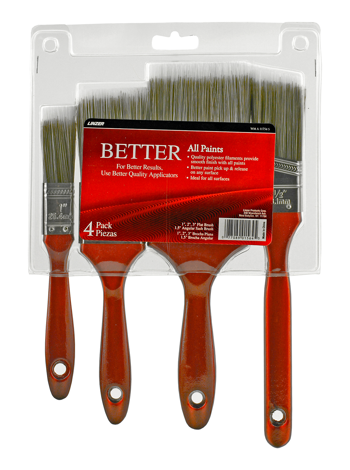 4 pk. Better Quality Polyester Paint Brushes