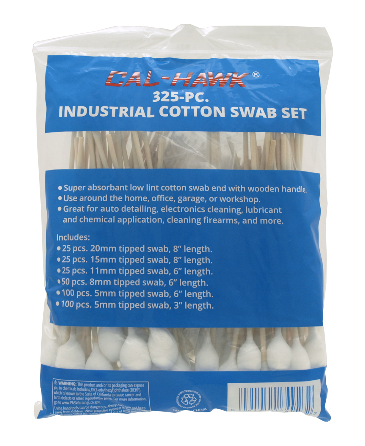 325 pc. Industrial Cotton Swab Set Comes in Assorted Sizes CalHawk