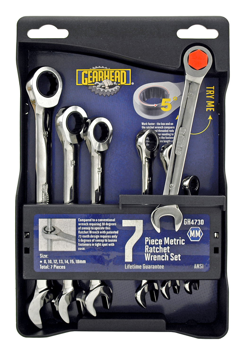 Gearhead 7 Piece Set of Metric Traditional and Ratcheting Combo Wrenches