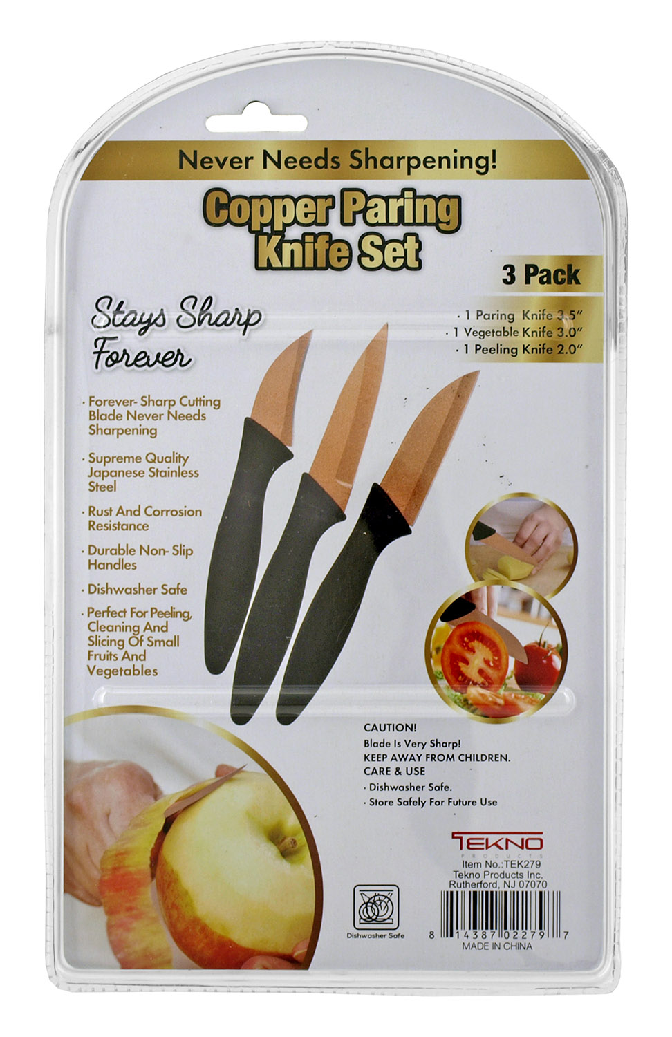 3 pk. Copper Paring Kitchen Knife Set As Seen On TV