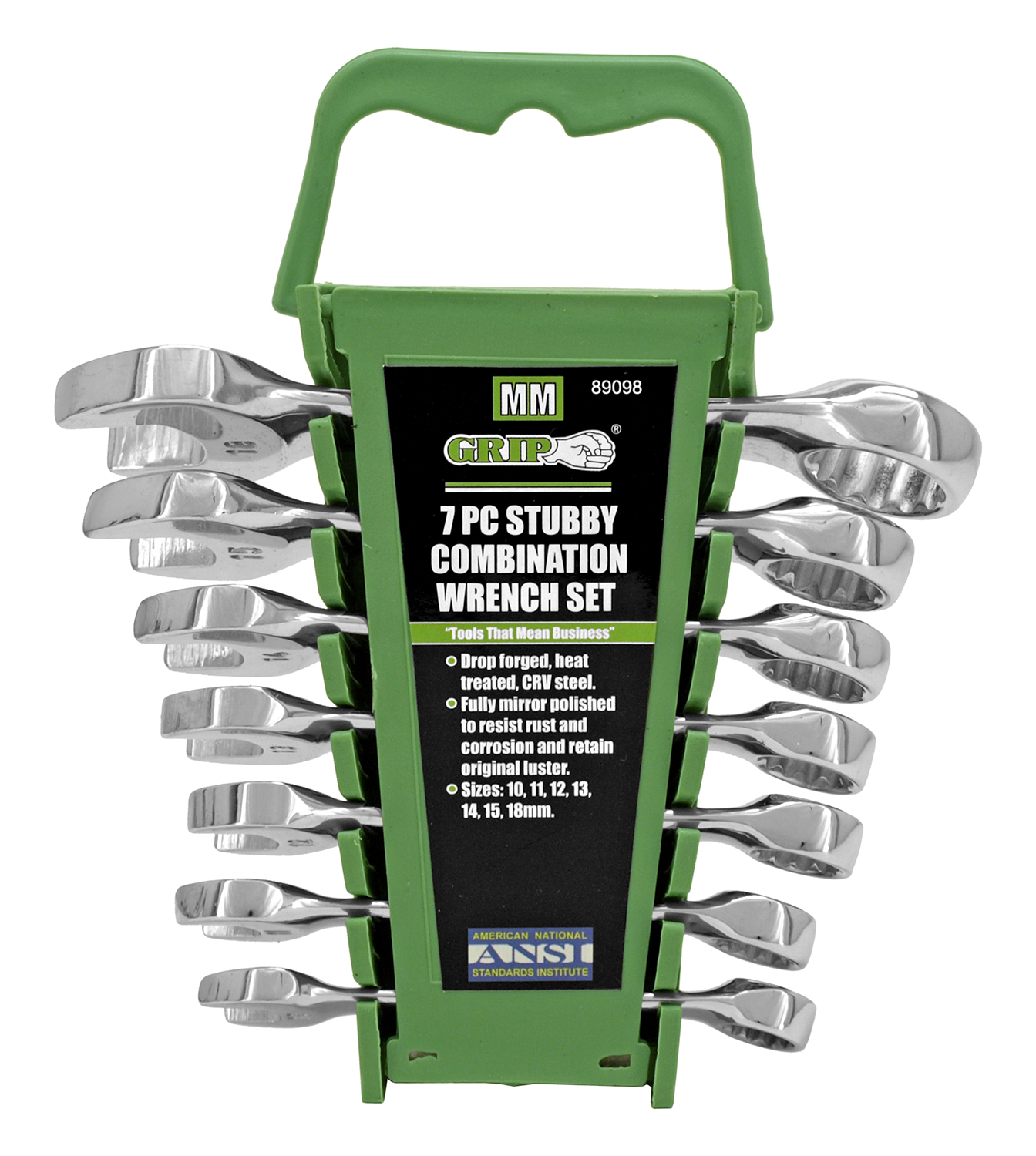 7 pc. Stubby Combination MM Wrench Set Grip