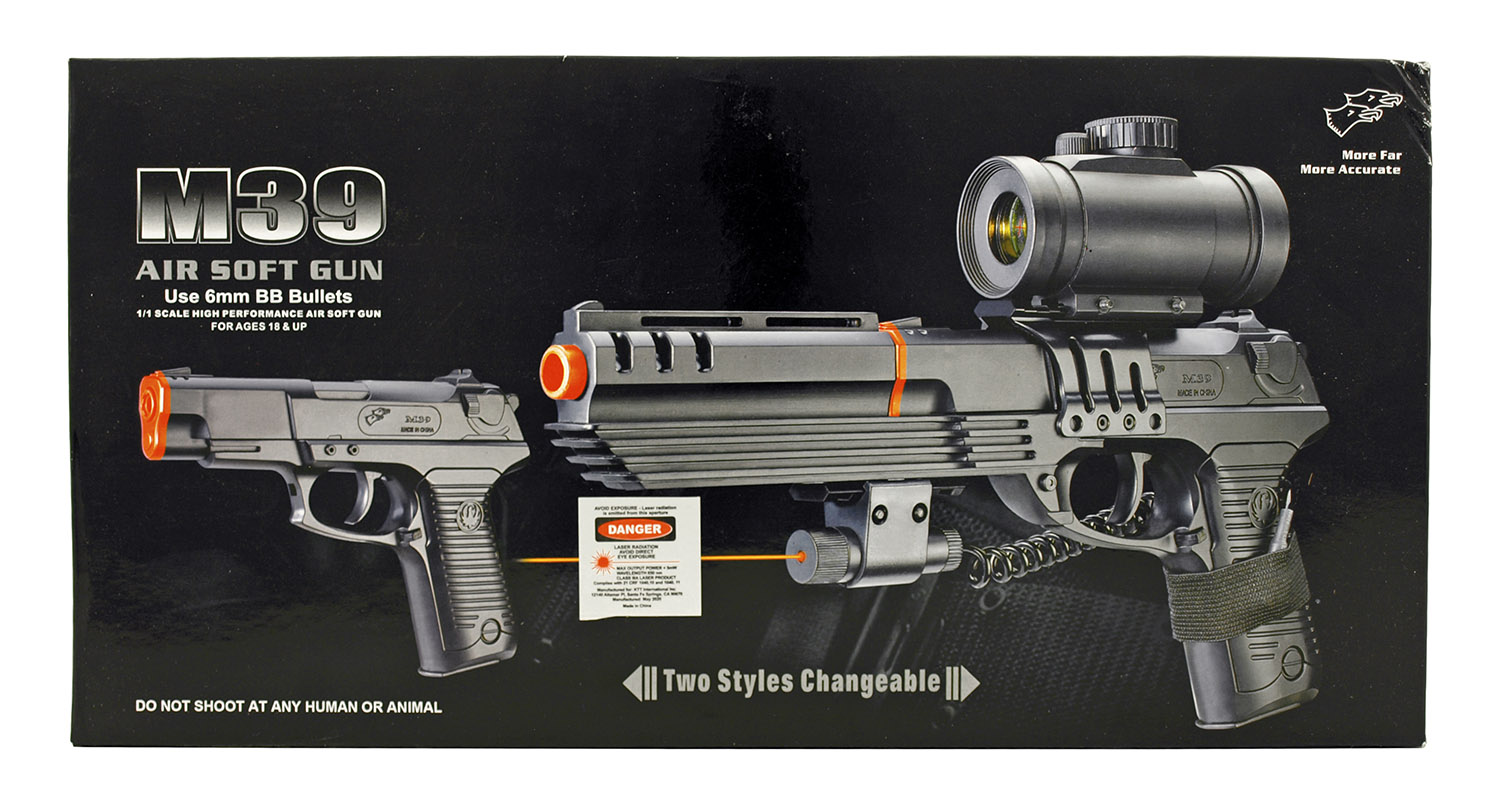 Double Eagle M39 Spring Powered Airsoft BB Pistol with Red Dot Scope and Laser