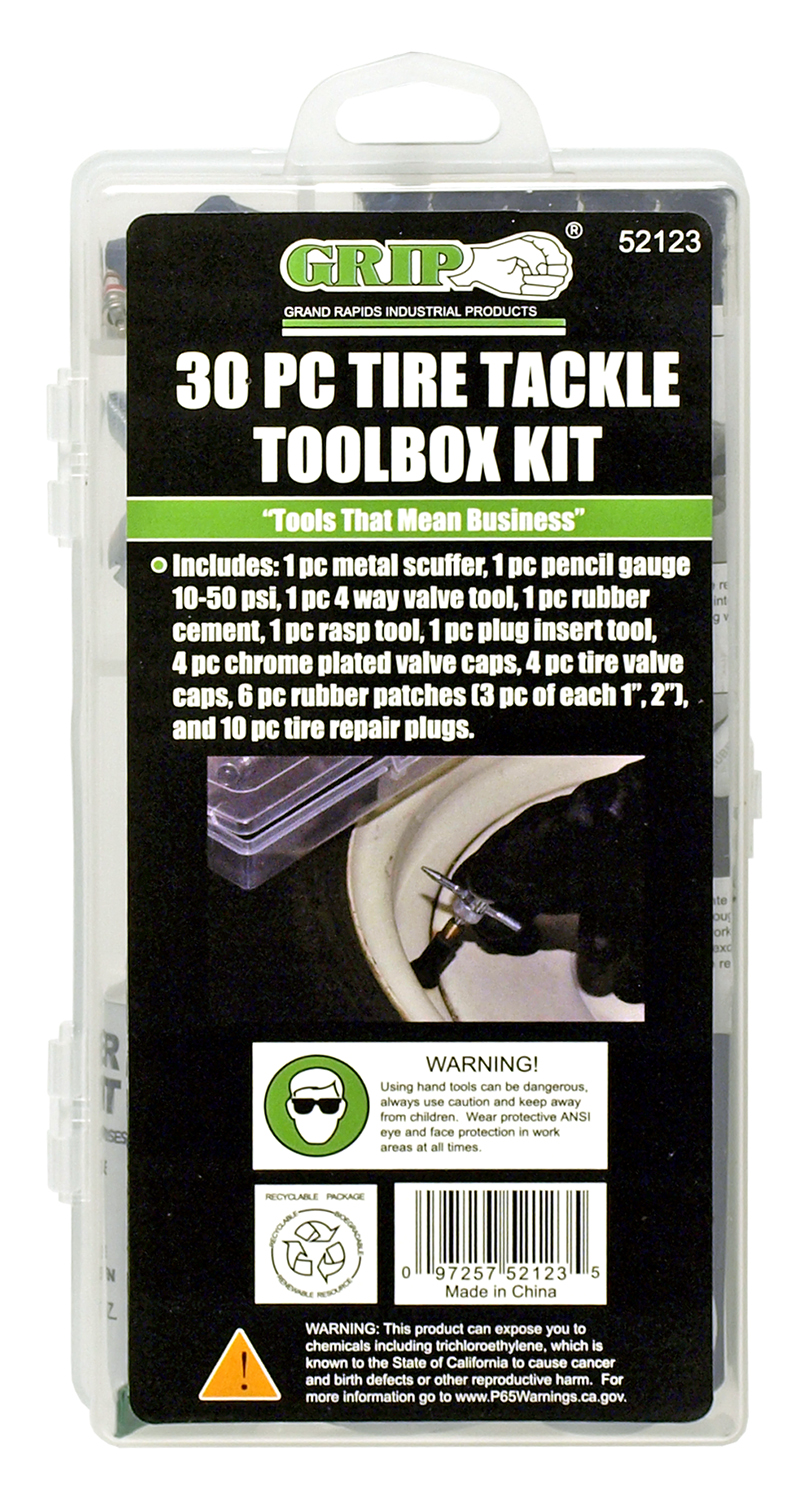 30 pc. Tire Repair Tackle Toolbox Kit Grip