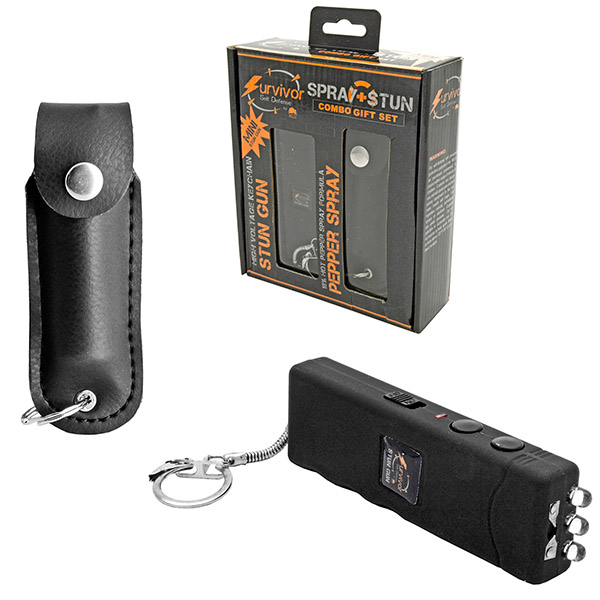 Survivor Slim Stun Gun & Pepper Spray Combo Gift Set Black