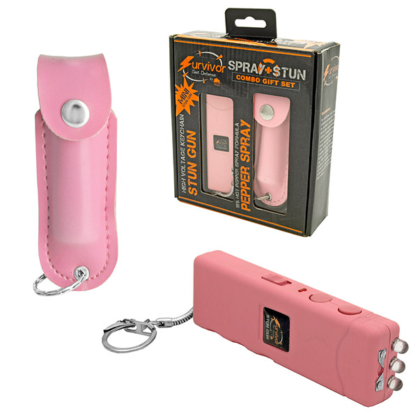 Survivor Slim Stun Gun & Pepper Spray Combo Gift Set Pink