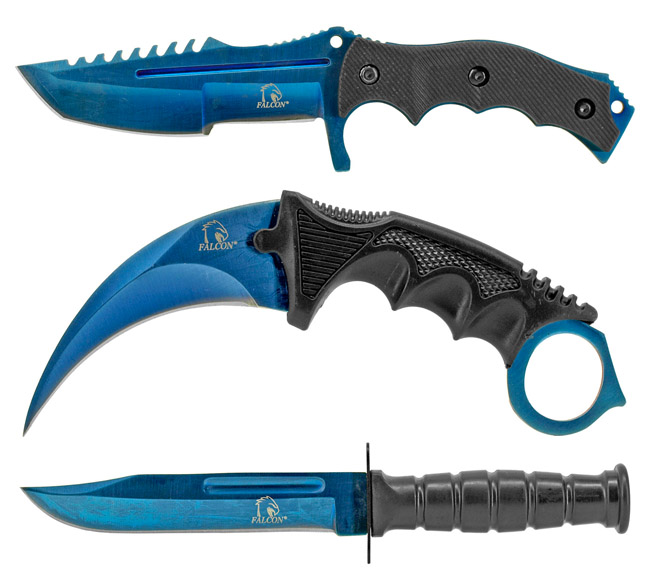 3 pc. Tactical Knife Collection Blue