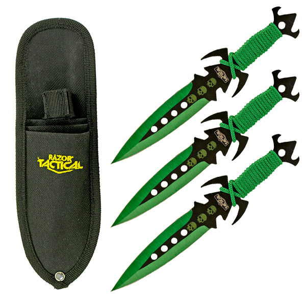 3pc. Tear Drop Point Throwing Knives Green