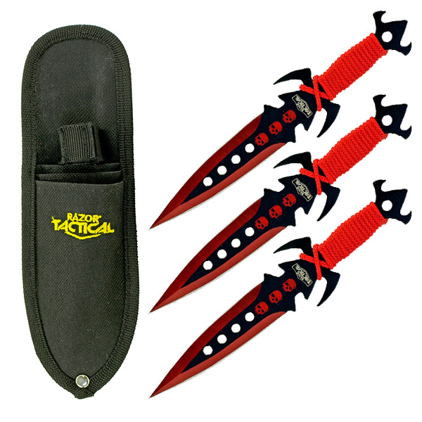 3pc. Tear Drop Point Throwing Knives Red